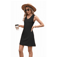 thumbnail image 3 of Ladies Solid Color Sleeveless V-Neck Pocket Dress Black S, 3 of 7