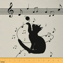 Homewish Kawaii Cat Kitten Fabric by the Yard 1 Yard for Kid, Vintage Musical Note Room Decor Fabric by the Yard, Pop Classical Music Sewing Fabric, Luxury Bedroom Decor