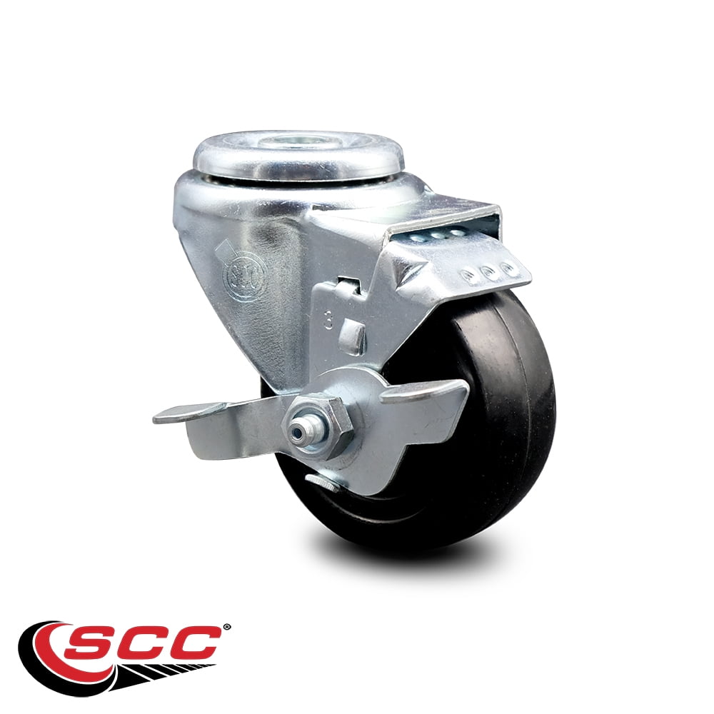 3.5 Inch Hard Rubber Wheel Swivel Bolt Hole Caster with Brake Service Caster