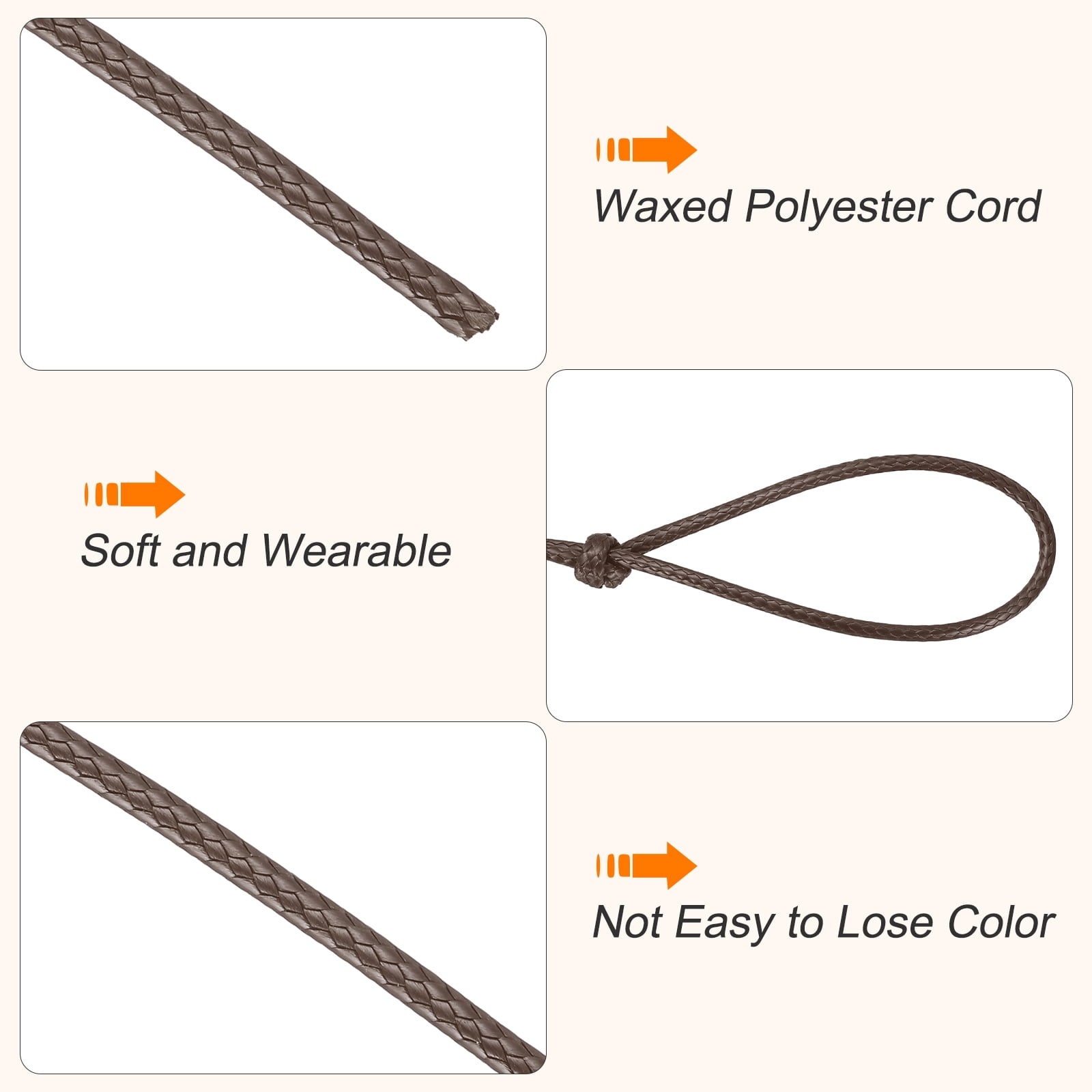 Waxed Cord 3.5mm Waxed Thread 44 Yard Wax String Leather Cord for Bracelet Making, Necklaces, Beading, Jewelry Making and DIY Crafts(Brown)
