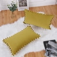 thumbnail image 2 of Boho Decorative Soft Velvet Lumbar Pillow Covers with Plush Balls Solid Cushion Case for Couch Bed Sofa, Yellow, 12x20 inch, 2 Packs, 2 of 7