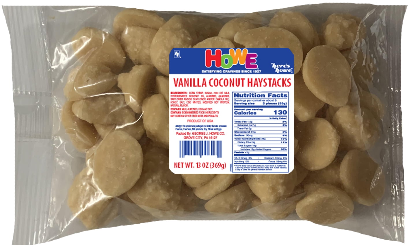 Howe's, Lay Down Candy, Vanilla Coconut Haystacks, 13 oz. bag