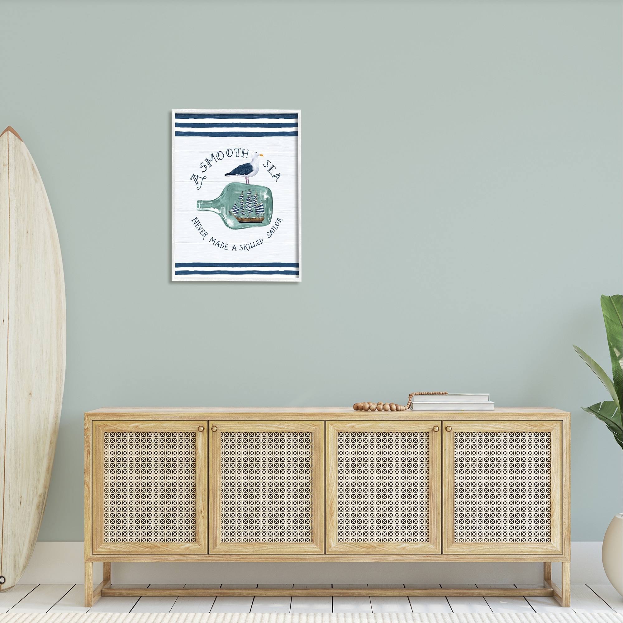 Stupell Industries Ship In Bottle Seagull Striped Nautical Phrase Graphic Art White Framed Art Print Wall Art, Design by Raquel Maciel