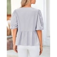 thumbnail image 2 of Blusa PRETTYGARDEN para mujer, con lazo en la parte delantera, a rayas, gris y azul, 2 of 9