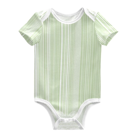 Light Green Stripes with White Lace Pure Cotton Bodysuit Short Sleeve Pajamas One-Piece Romper Unisex 3 Months
