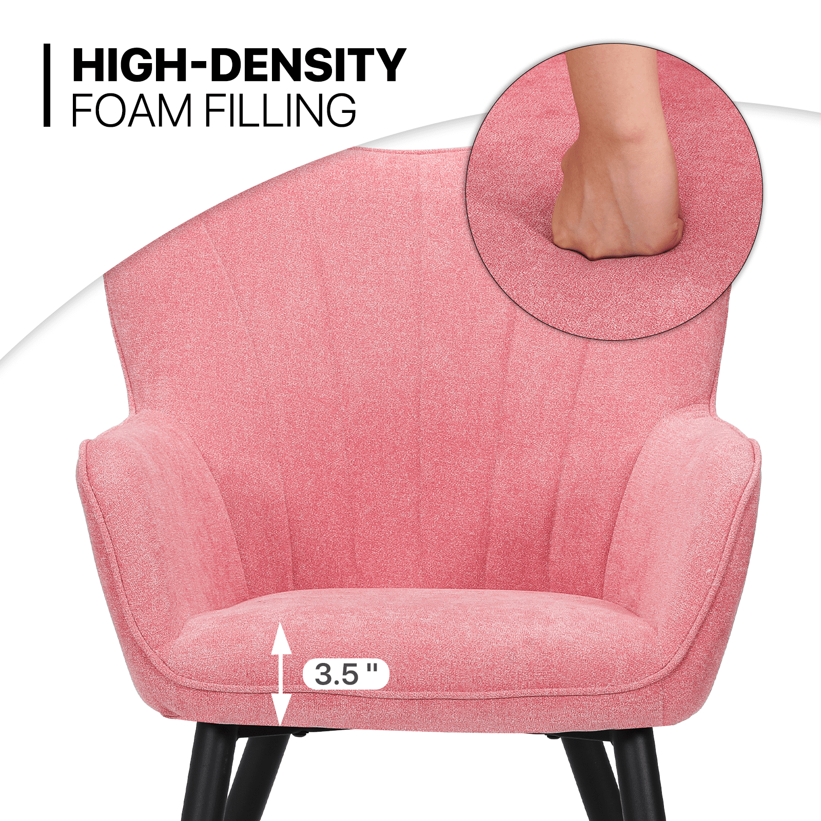 MoNiBloom Upholstered Accent Chair Set of 2, Armchair with Metal Leg, Shell Shape Cotton-linen Single Sofa Chair, for Living Room Bedroom, Soft Pink