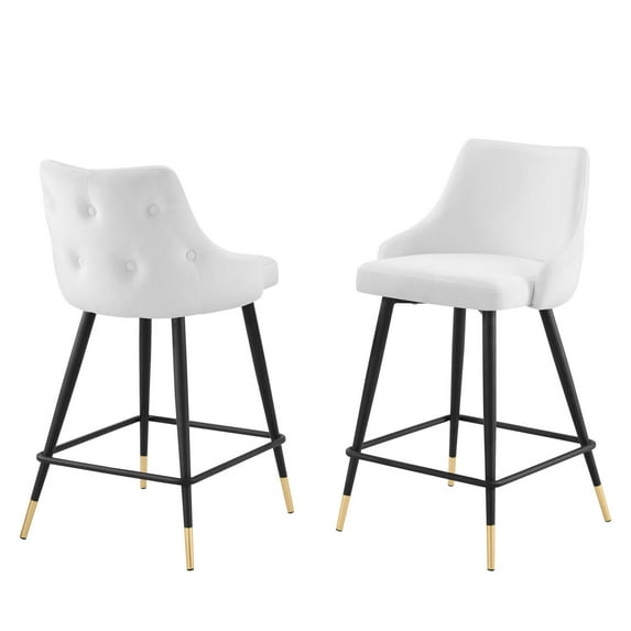 Counter Stool Chair, Set of 2, Velvet, White, Modern Contemporary Urban Design, Bar Pub Cafe Bistro Hotel Restaurant Hospitality