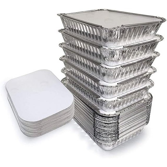 Silver Foil Container with lid | Aluminium Disposable Jars | Parcel Box | Packaging Metalized Hot/Dry Foods | Containers for Takeaway Fast Food Packaging Serving, Storing | Pack Of 25 - 500 ml