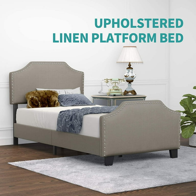 Mecor upholstered sale linen platform bed