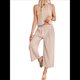 thumbnail image 1 of Conjunto de Dos Piezas de Verano para Mujer: Top Corto Básico Sin Mangas con Cuello Redondo y Pantalones Anchos con Bolsillos Albaricoque L, 1 of 6