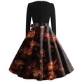 thumbnail image 4 of Women's Casual Fashion Halloween Print Vintage Long Sleeve Dress, 4 of 4