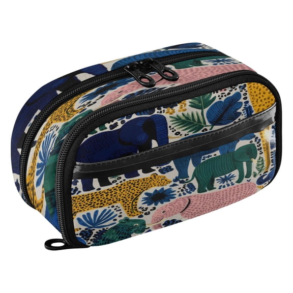 Large Pencil Pen Case Capacity PVC Pencil Pouch Makeup Bag for Women Man, Elephants and GiraffesPrinted