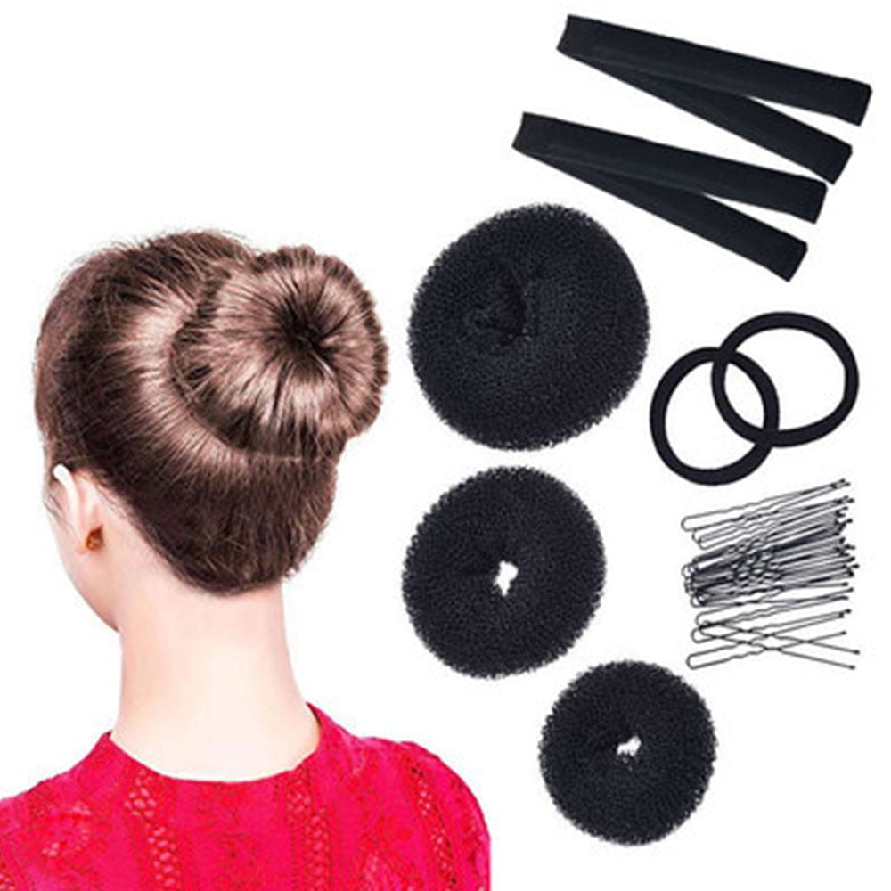 2 Pieces Brown Plastic Hair Styling Bun Maker Curler Ponytail Holder for Lady