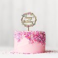 thumbnail image 2 of Gold Cake Topper Acrylic Happy Birthday Flower Dessert Toppers, 2 of 6