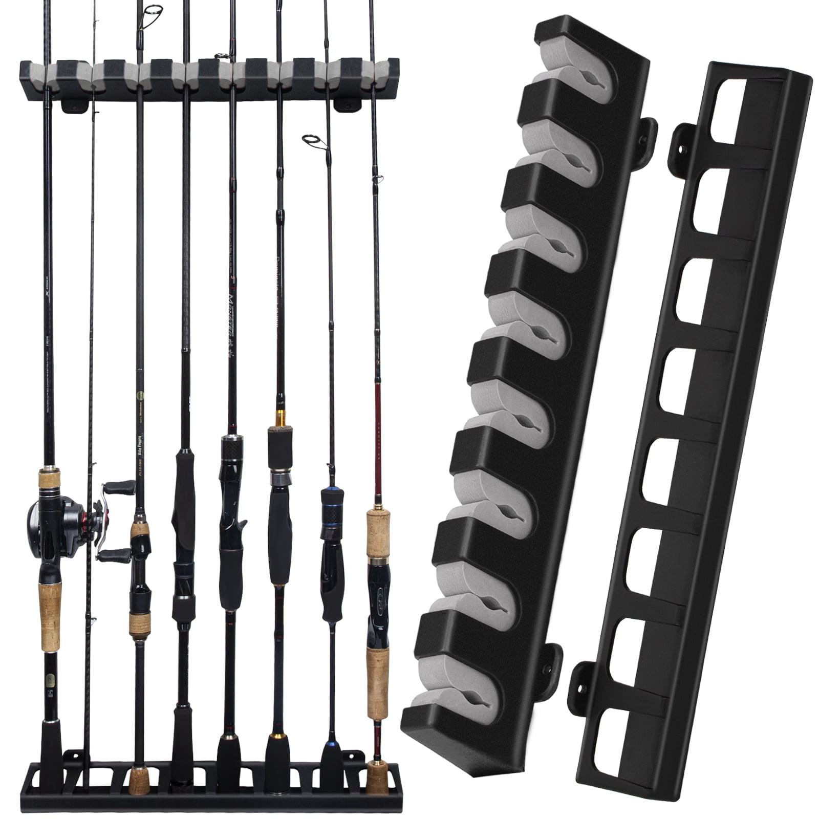 THKFISH Fishing Rod Holders Fishing Rod Rack Wall Mount Vertical Fishing Pole Holders for Garage Room Boats Store 8 Fishing Rod Combos 1pair grey