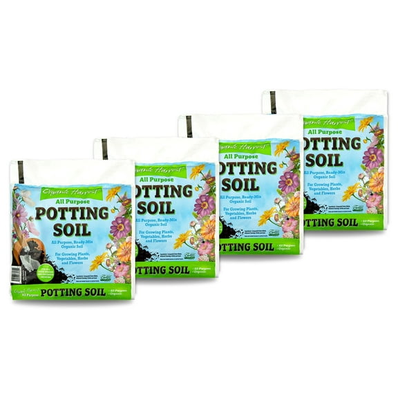 Organic Potting Soil Mix - All Purpose Ready-to-Use Garden Soil for Indoor-Outdoor Plants, Vegetables, Herbs & Flowers - Enriched with Nutrients, Eco-Friendly 16 qt. 4 Pack