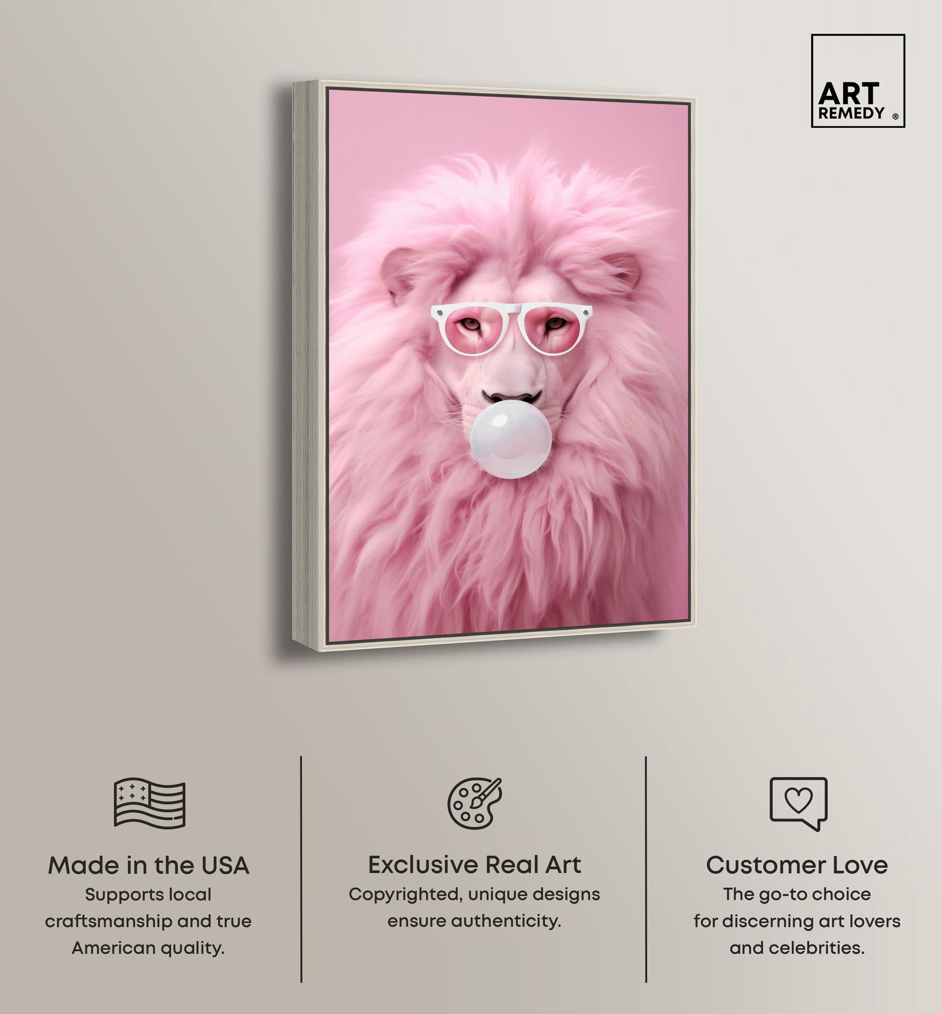 Majestic Bubblegum Lion Canvas Fashion Prints by Art Remedy, Silver Frame, 20" x 30"