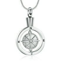 Compass Urn Necklace for Ashes for Human Stainless Steel Cremation Jewelry Memorial Necklace for Loved Ones Ashes