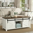 thumbnail image 5 of Furnihold 47.3''W Lift Top Coffee Table with Storage, Center Table with Sliding Barn Doors, Farmhouse Wood Rectangle Coffee Table for Living Room Home Office, Brown Top, 5 of 7