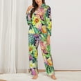 thumbnail image 3 of Junzan Watercolor Blooming Cactus Print Womens Pajama Sets,Long Sleeve Button Down For Women Pjs 2 Piece, 3 of 9