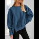 thumbnail image 4 of Sudadera Informal de Cuello Redondo para Mujer, -Otoño 2025, Larga, Abertura Lateral, Sudadera para Hacer Ejercicio. Azul Oscuro L, 4 of 9