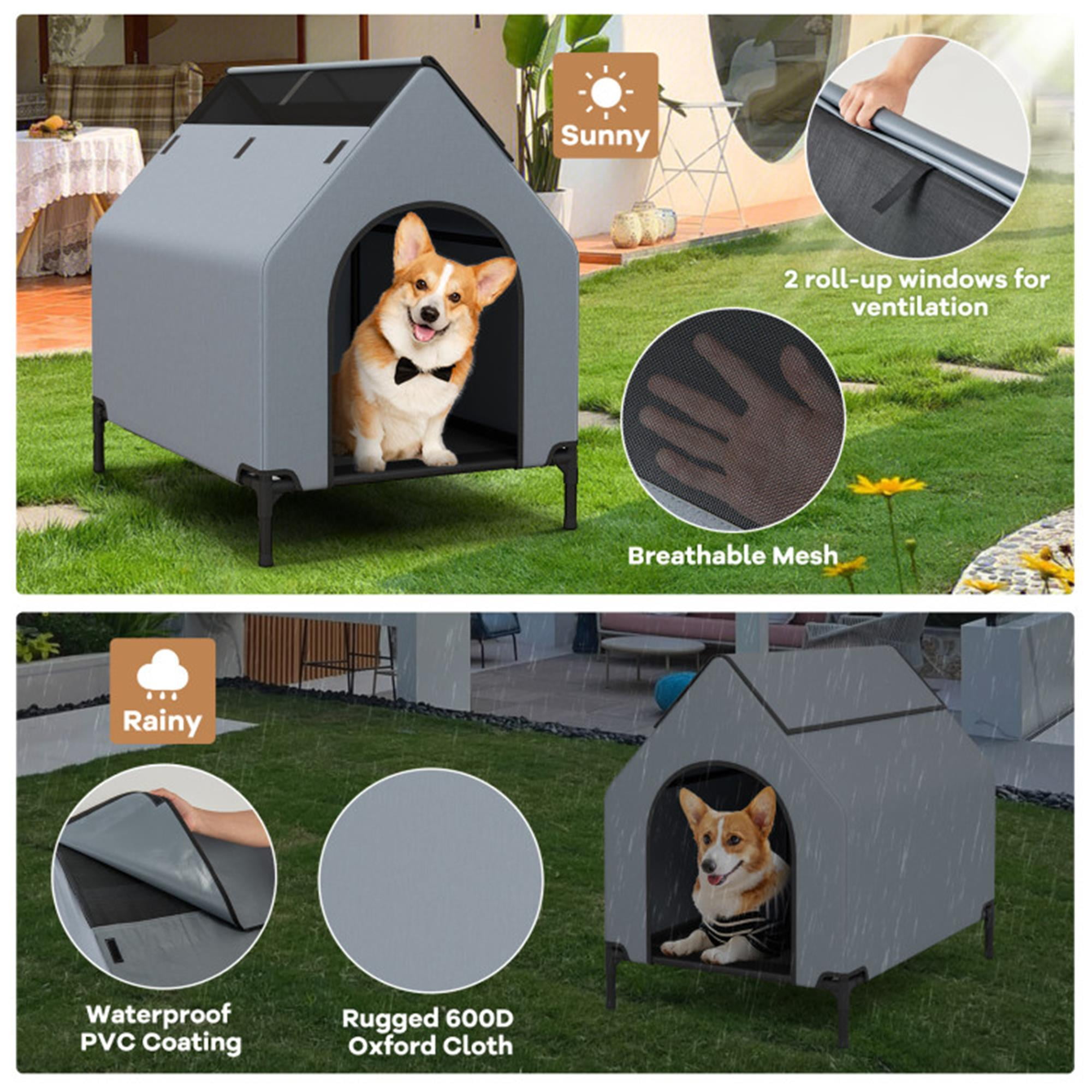 Pefilos 36" Dog House for Small Dogs, Outside Elevated Dog Bed, Weatherproof Dog Kennel for Indoor and Outdoor, Portable Dog Shelter Cot with Ventilated Windows, Gray Pefilos 36" Dog House for Small Dogs, Outside Elevated Dog Bed, Weatherproof Dog Kennel for Indoor and Outdoor, Portable Dog Shelter Cot with Ventilated Windows, Gray