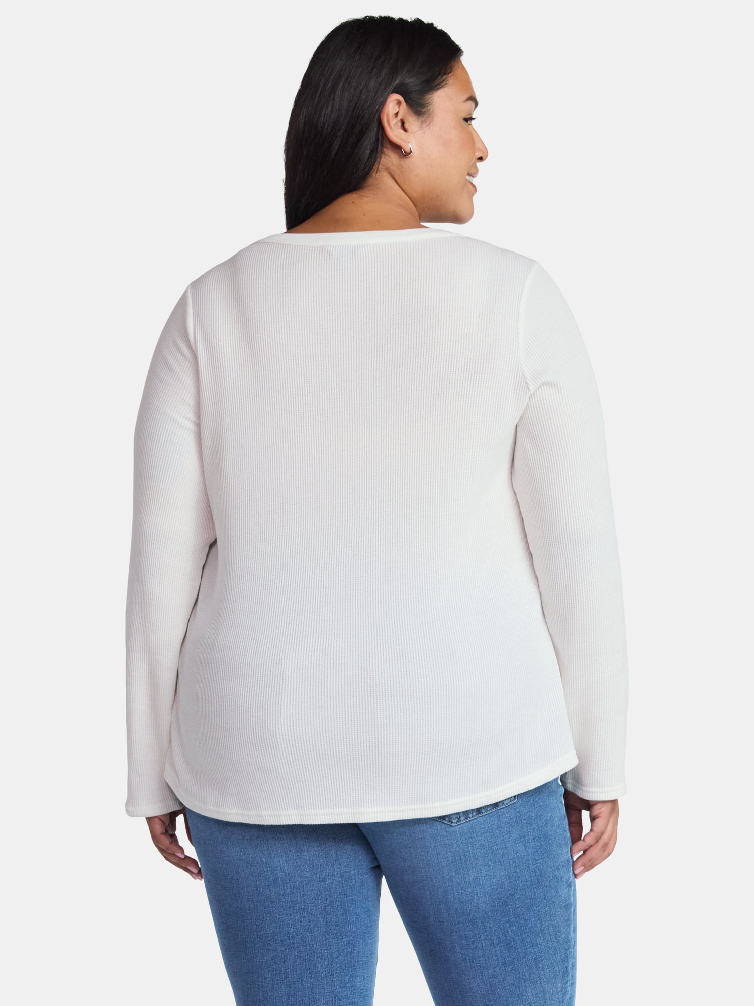 Terra & Sky Women’s Plus Thermal Henley Top with Long Sleeves, Size 0X-5X