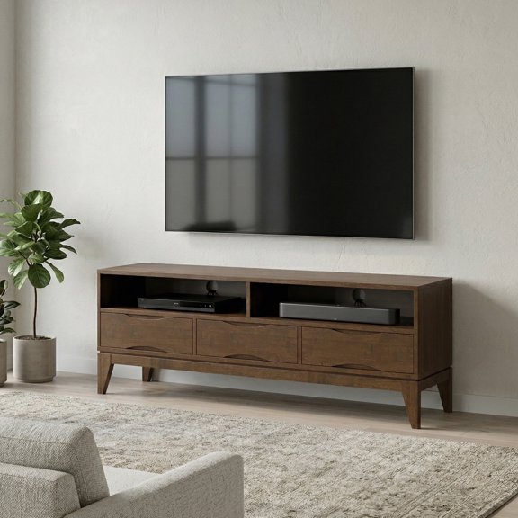 Simpli Home Harper 60" W SOLID WOOD Modern TV Media Stand in Walnut Brown For TVs up to 65"