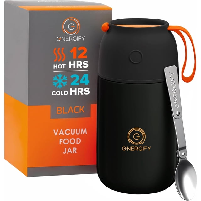 Vacuum Insulated Food Jar. Large 24oz Bowl incl. Folding Spoon, Cup. Wide Mouth Thermos Keep Hot & Cold Drinks Soup Thermo Lunch Container for Adults. BPA-Free Stainless Steel, Leak Proof