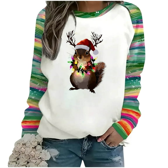 Christmas Sweaters for Women Trendy Oversized Sweatshirts Crewneck Sweatshirt Blue Long Sleeve Blouses Plus Size