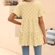 thumbnail image 4 of Camiseta de mujer con cuello redondo, manga corta con volantes, Color puro, holgada, elegante, Jersey de verano, 4 of 6