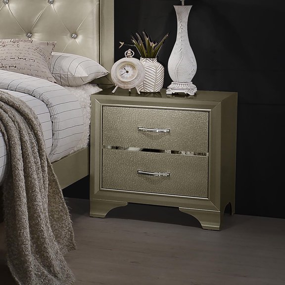 DUOSONG Champagne Nightstand with 2 Drawers, Bedroom Furniture, 24.25 x 23.5 x 16.5 in