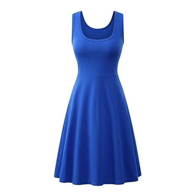 MAWCLOS Robe Midi Aguichant à Col Rond pour Femmes, Débardeur de Fête, Robe d'Été de Plage, Bleu Royal P
