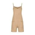 thumbnail image 3 of Atogsazn Womens Summer Sleeveless V Neck Rompers Spaghetti Strap Short Jumpsuit Athletic Rompers with Pockets Khaki S, 3 of 5