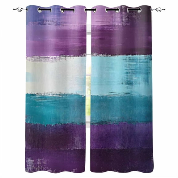 Blackout Curtains for Bedroom, Purple Turquoise Room Darkening Window Drapes for Living Room, Modern Abstract Oil Painting Art Geometric Thermal Insulated Grommet Curtains, 42x84 inch, 2 Panels