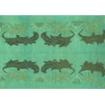 thumbnail image 1 of Ahgly Company Machine Washable Indoor Rectangle Oriental Turquoise Blue Modern Area Rugs, 6' x 9', 1 of 4