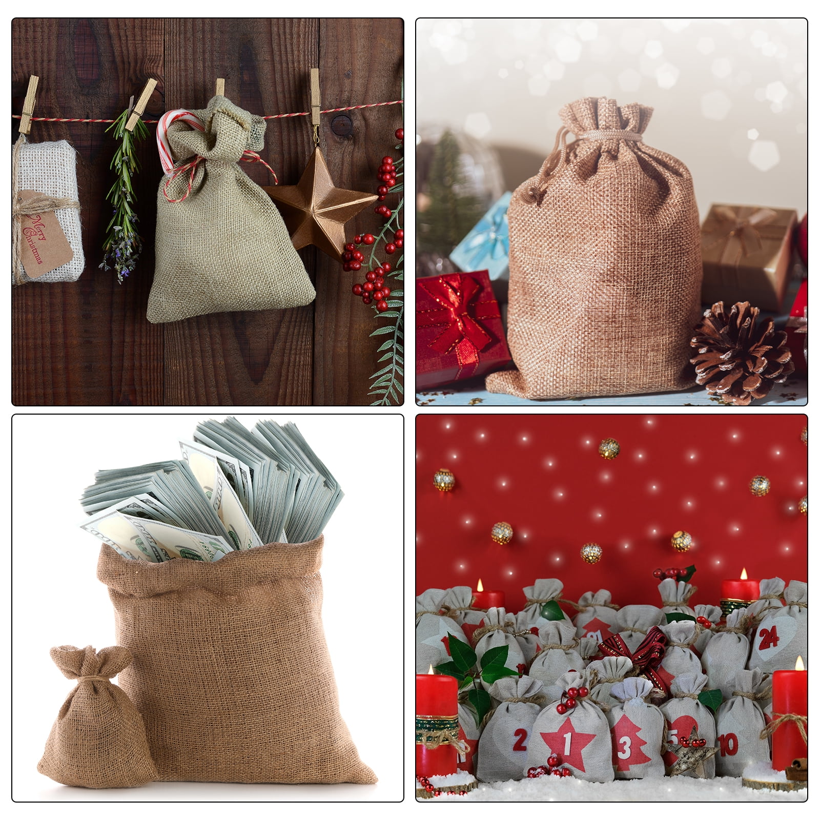 Unique Bargains Coin Money Sacks Bag with Drawstring Closure Beige 10" x 8"
