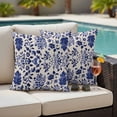 thumbnail image 5 of Vintage Flower Pillow Covers 2 Pack Spring Abstract Dark Blue Floral Leaf Pattern Linen Texture Pillowcase Waterproof Outdoor Throw Pillow Cover for Patio Garden Square Cushion 24”x24”, 5 of 9
