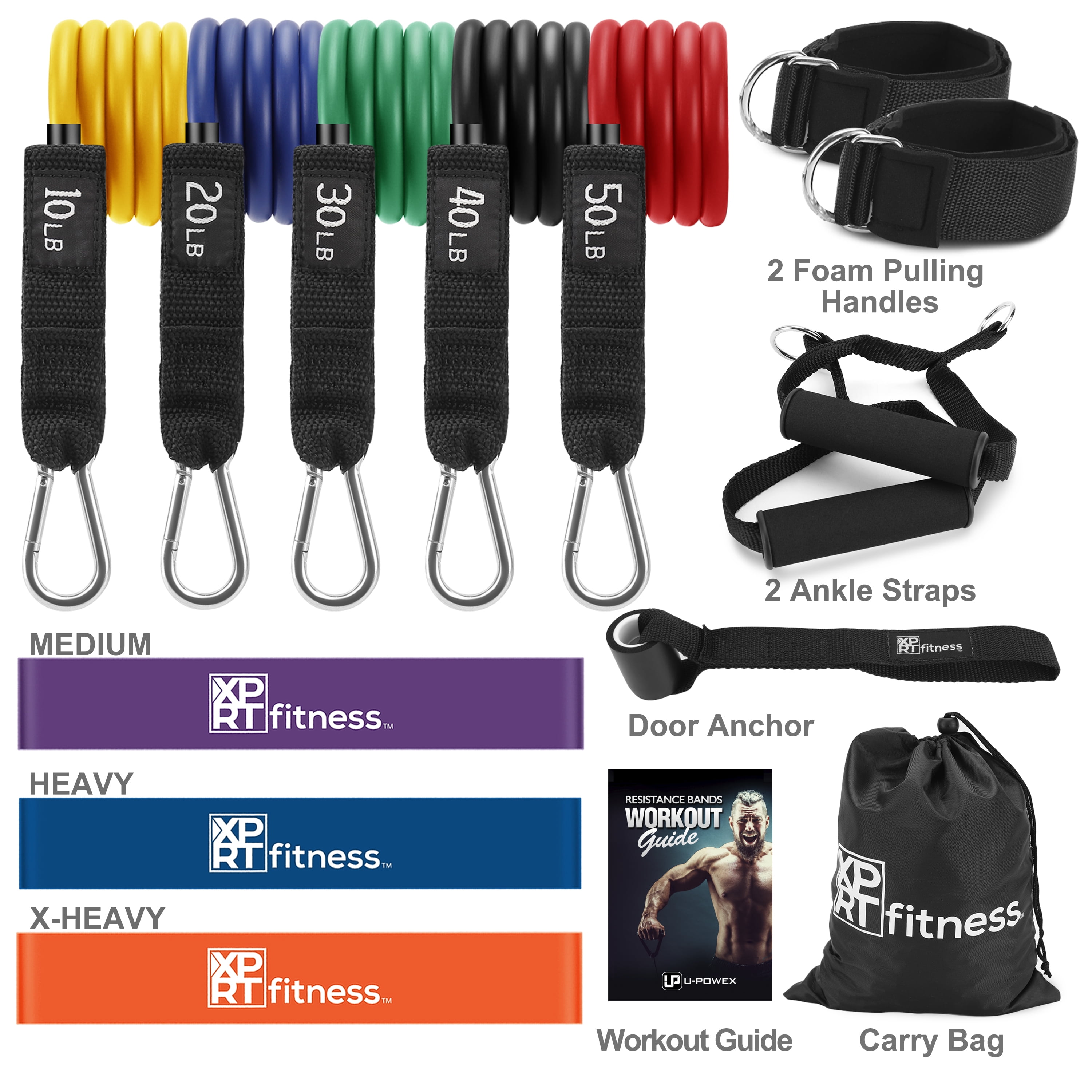 Resistance Band with Handles Various LB With Carry Bag Gym Training 