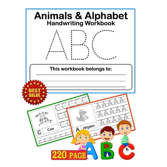 Animals And Alphabet HandWriting WorkBook: Alphabet Handwriting Practice workbook for kids: Preschool writing Workbook with Sight words for Kids Ages 3-5. ABC print handwriting book (Paperback)