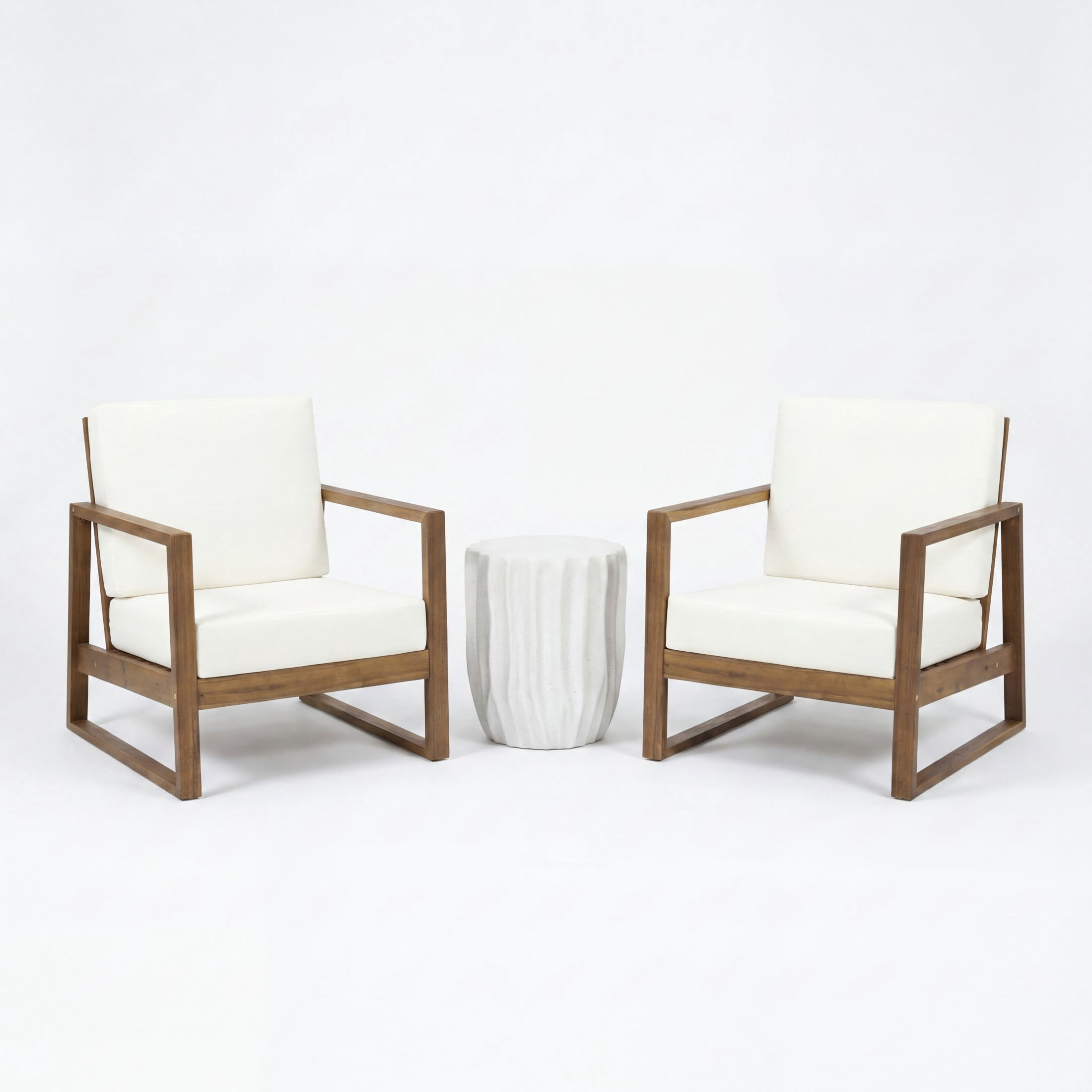 Christopher Knight Home 3-Piece Acacia Wood Club Chairs with Side Table Chat Set, Teak+Antique White