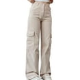 thumbnail image 3 of Pantalones rectos de pierna ancha para mujer, pantalones de mujer con múltiples pantalones casuales de pierna ancha para mujer Pantalones con bolsillos de cintura media para mujer Integración perfecta, 3 of 5