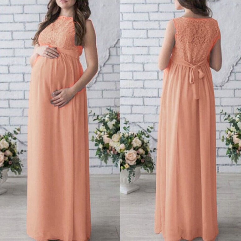 Maternity Dress Pregnant Women Lace Long Maxi Dress Maternity Gown  Photography Props Clothes(Orange,XL) - Walmart.com