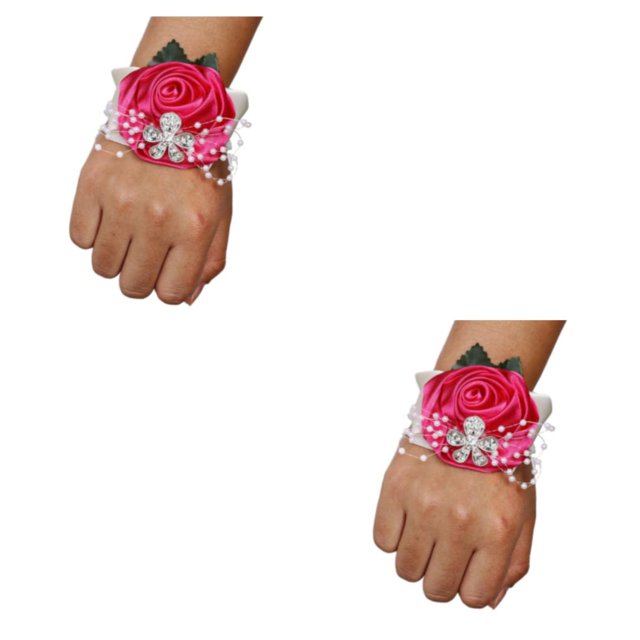 Moyic Ramillete de muñeca de rosa de satén hecho a mano de larga duración de tela para bodas y pulseras elásticas para fiestas de Type7 NO7