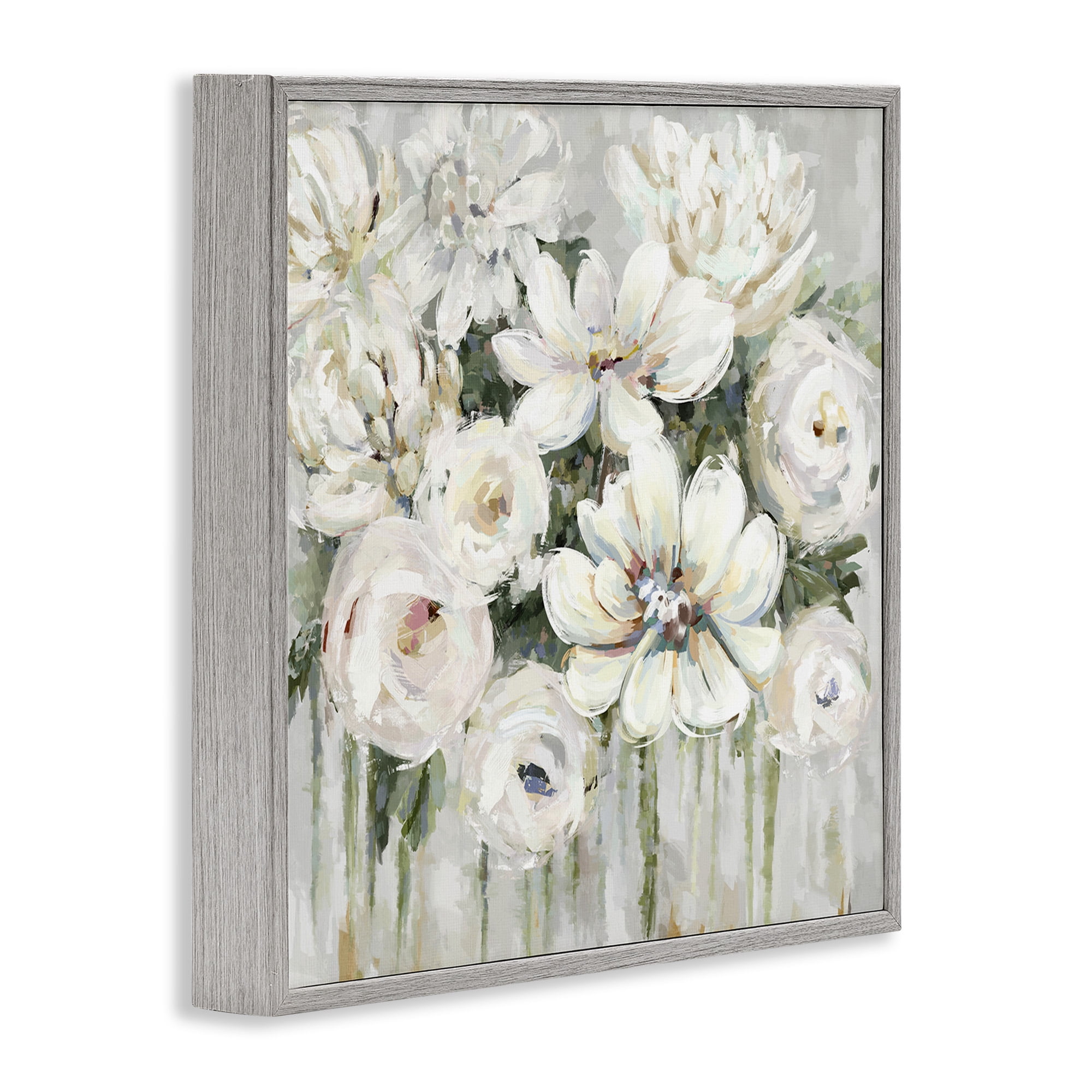 Stupell Industries Abstract Bouquet with Greenery Botanical & Floral Painting Gray Framed Art Print Wall Art, 17 x 17