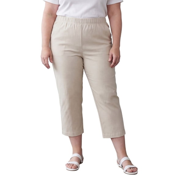 Turtle Bay New York Women's Elastic Waist Pull On Stretch Twill Capri with side pockets (Plus Sizes)