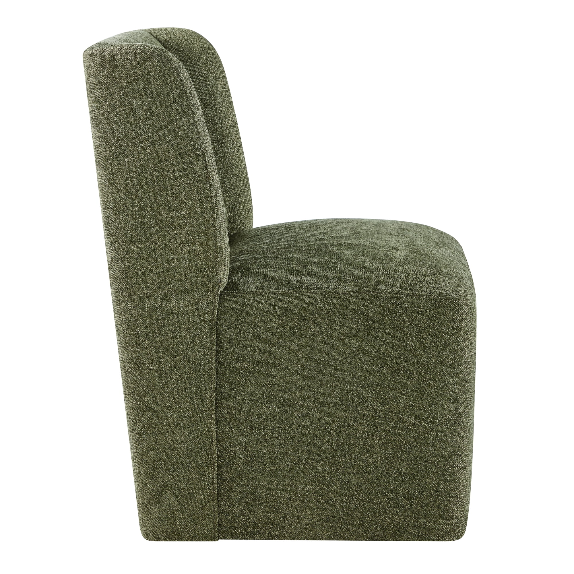 Spruce & Spring Modern Upholstered Dining Chair with Wingback and Hidden Casters, Single, Fabric in Moss Green