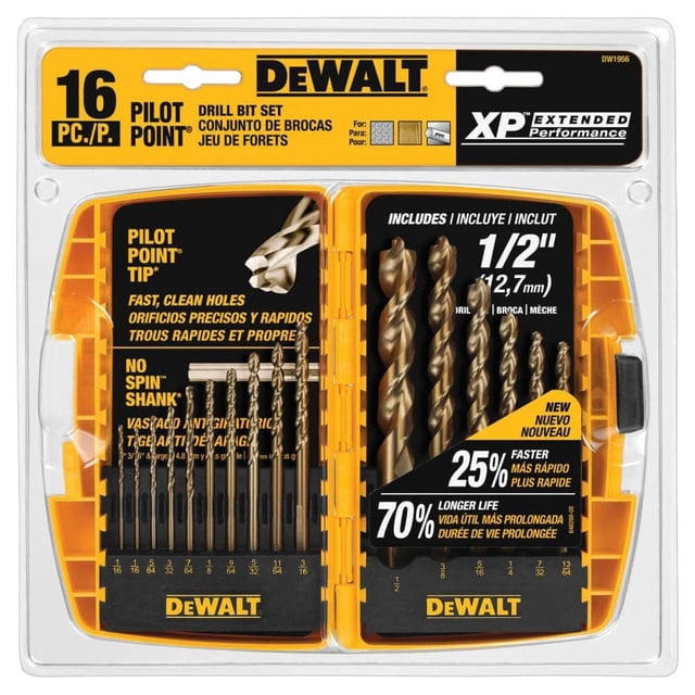 Juego de brocas DEWALT DEW-DW1956 con punta piloto, 16 piezas