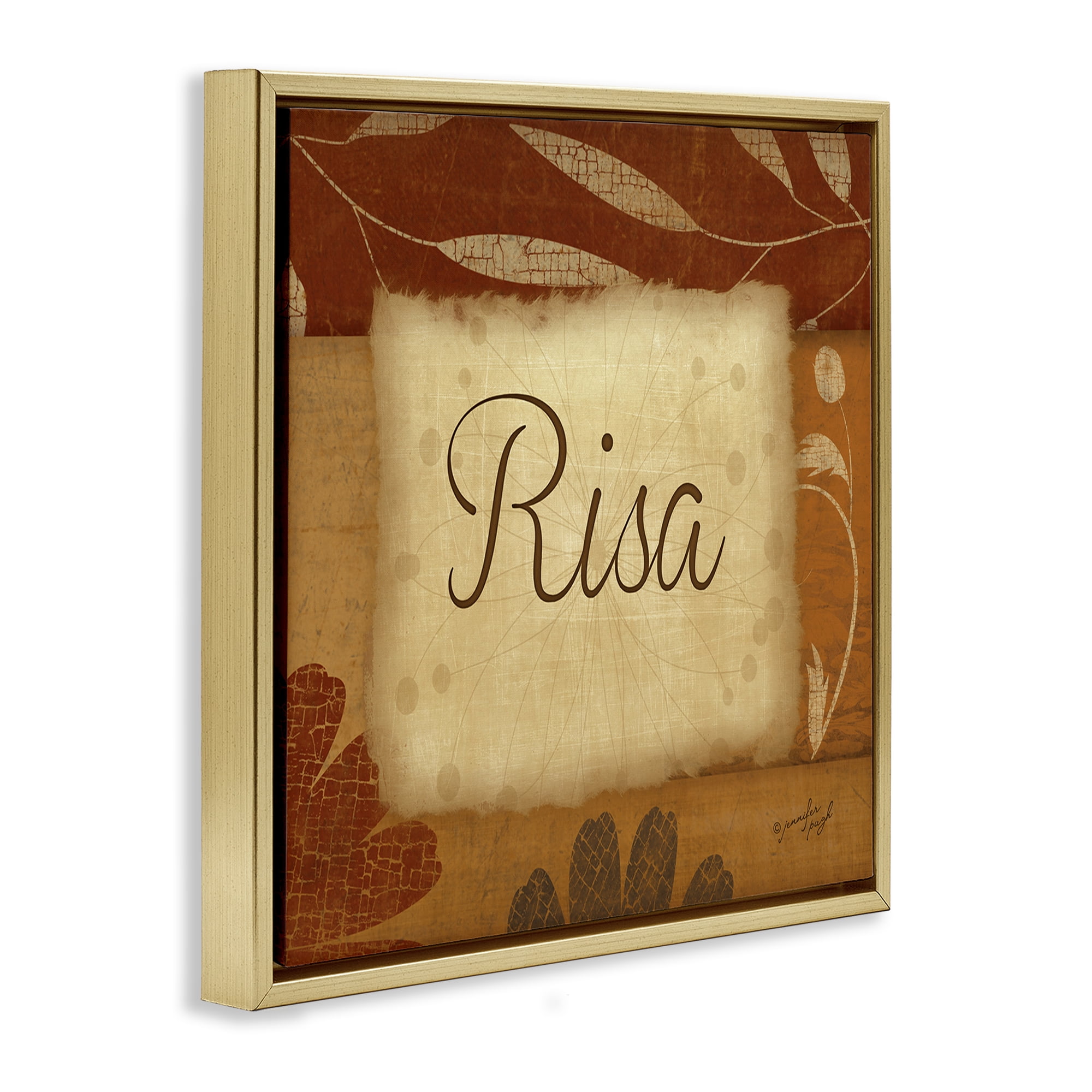 Stupell Industries Risa con Flores Tradicionales Typography and Symbols Painting Gold Floater Framed Art Print Wall Art, 18 x 18