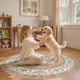 thumbnail image 3 of Toyoso 5x5 Round Area Rug, Heritage Medallion Silicone Carpet, 0.25 inch Slim Machine Washable Non Slip Floor Covering for Reading Nooks and Entrances, Low Pile Vintage Circular Rug, Burnt Orange, 3 of 9